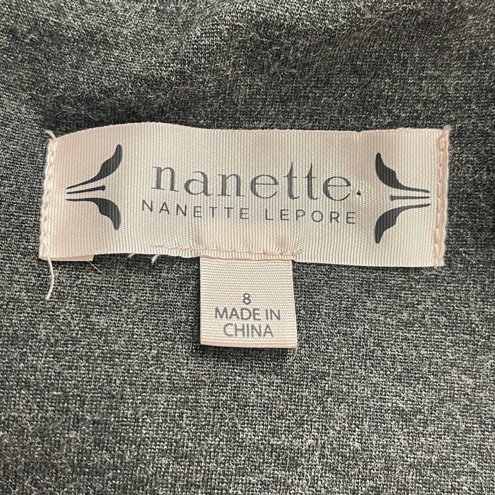NANETTE LEPORE Velvet Trim Flounce Ponte Dress $149 DARK HEATHER GREY Size 8 - Picture 9 of 11